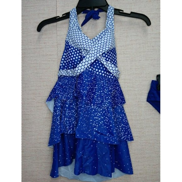 2pc Halter top blue bathing suit with underwear bottom. Spotted pattern - Picture 2 of 4